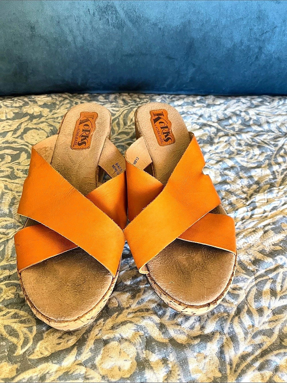 Kork-Ease cross-strap cork platform sandals Tan/Orange Platform Sandals, size 9